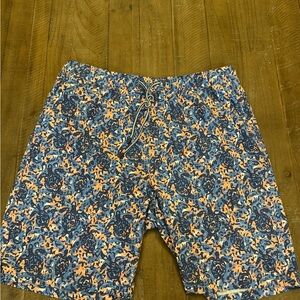 Peter Millar Blue & Salmon colored swim trunks